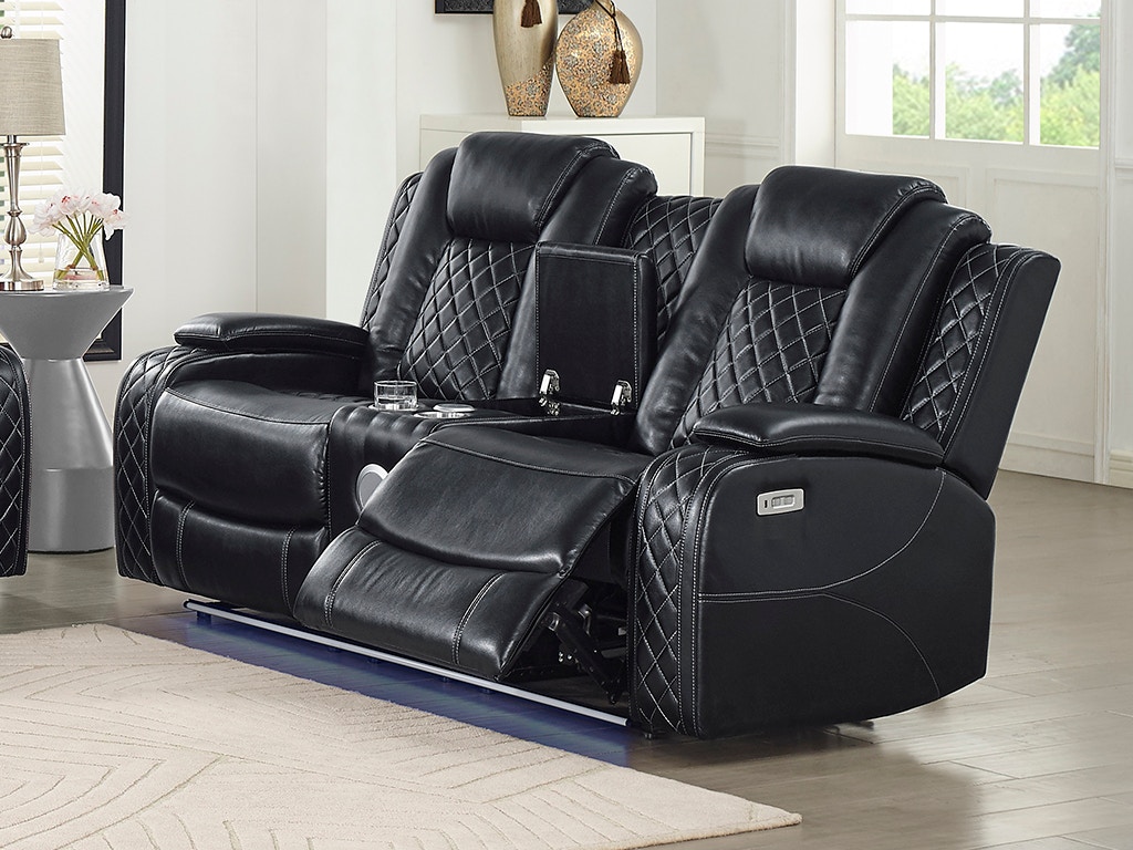 New Classic Living Room ORION CONSOLE LOVESEAT with DUAL RECLINERS U1769 25 BLK Furniture Market